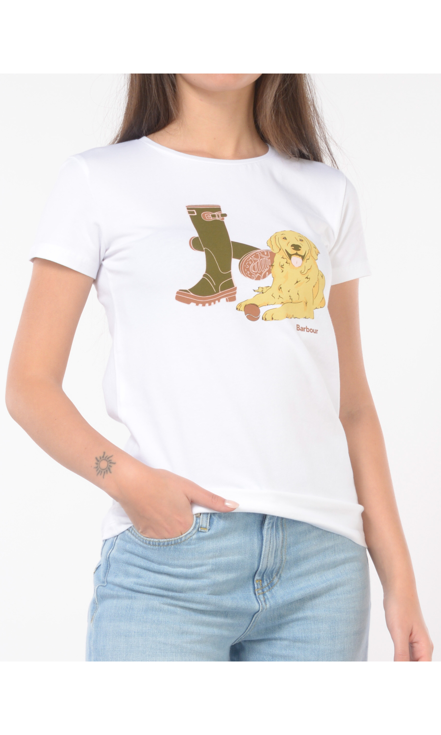 t Shirt da donna Barbour a girocollo con stampa