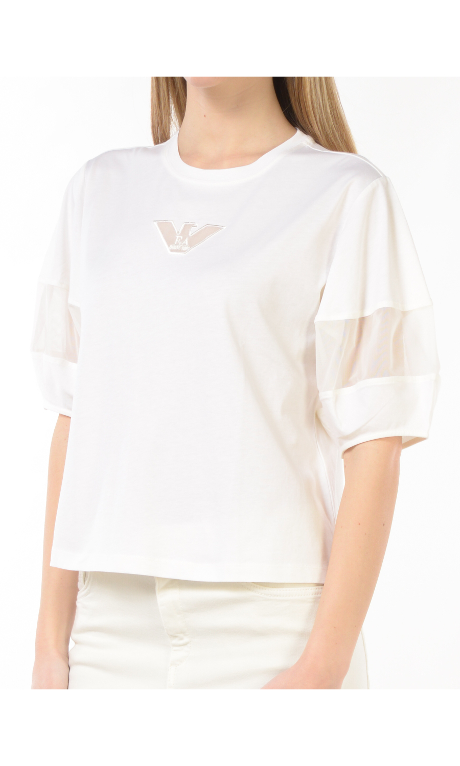 t Shirt da donna Emporio Armani con maniche a palloncino con inserto