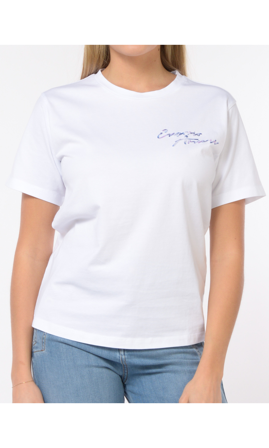 t Shirt da donna Emporio Armani a manica corta con logo ricamato