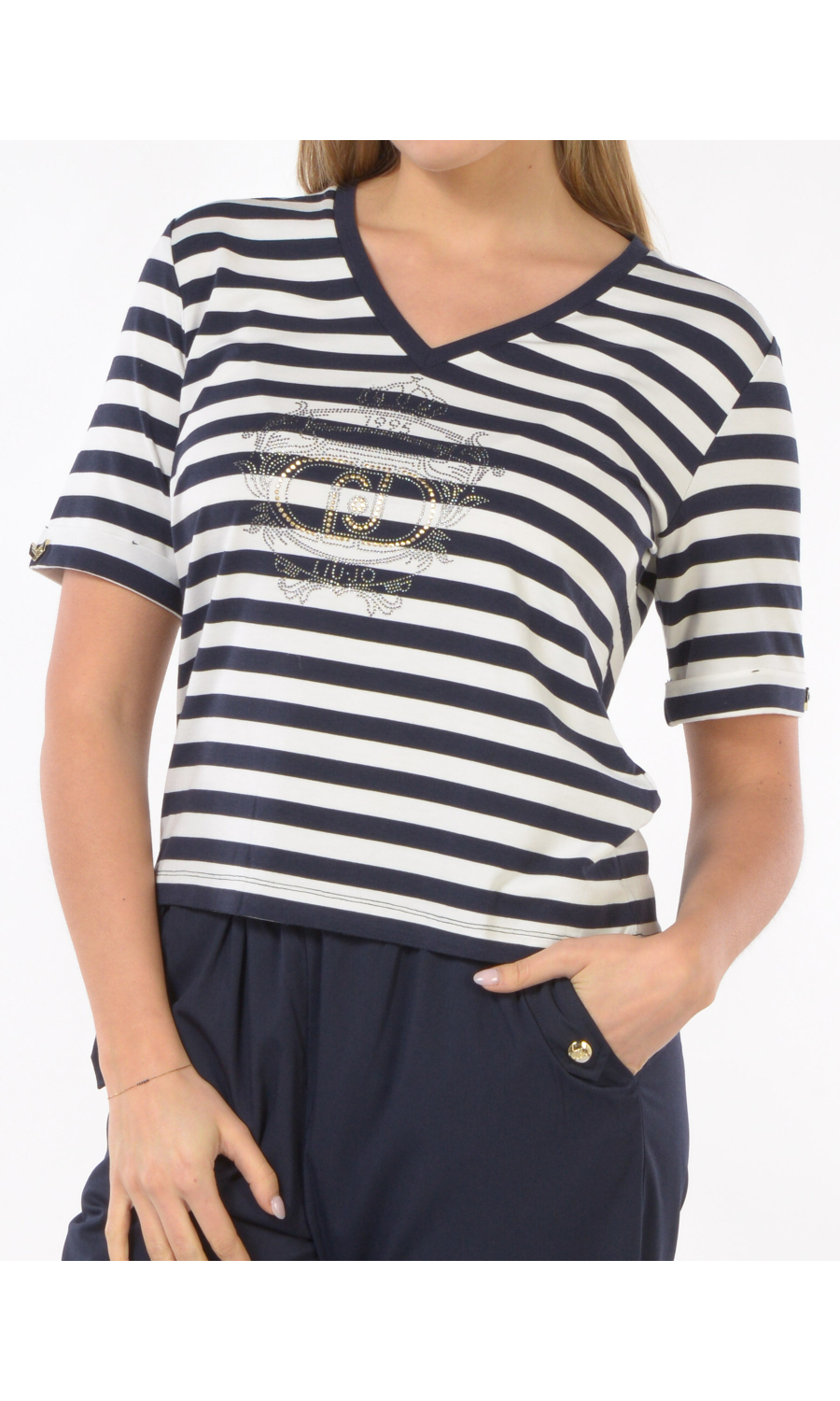 t Shirt da donna Liu Jo a righe con ricamo di strass
