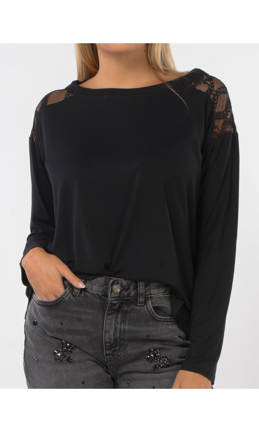 t Shirt da donna Liu Jo a manica lunga con inserto in pizzo