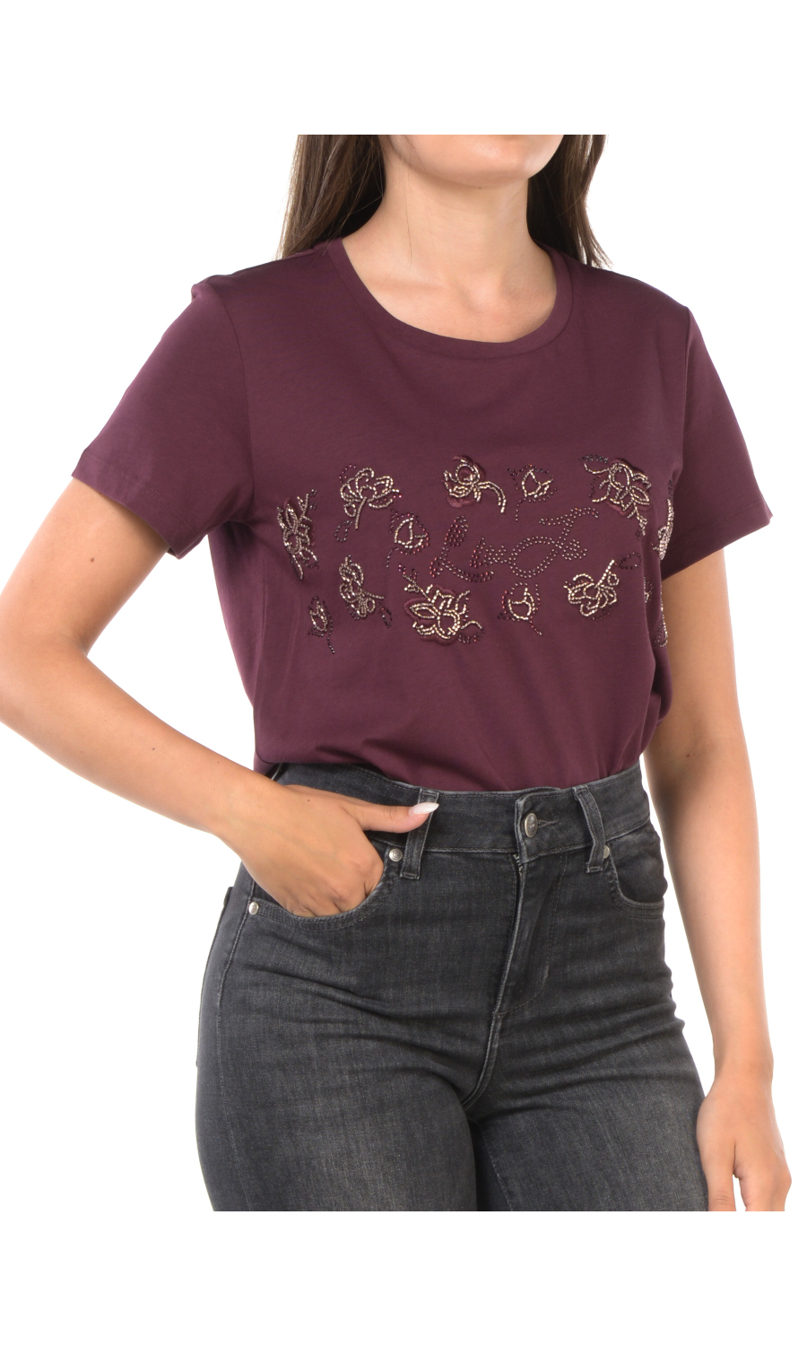t Shirt da donna Liu Jo con ricami di perline e logo