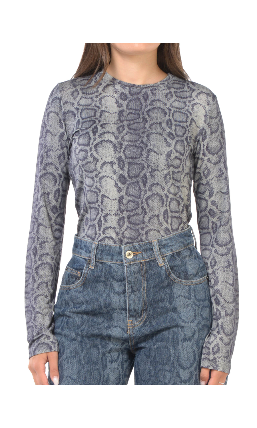 t Shirt da donna Liu Jo feat Elodie a manica lunga con stampa pitone