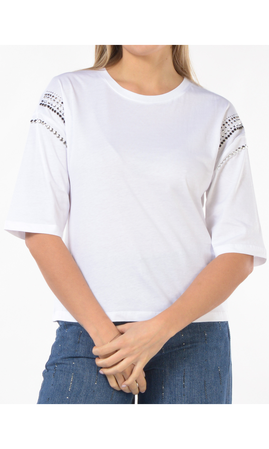 t Shirt da donna Liu Jo maniche a tre quarti con borchie e strass