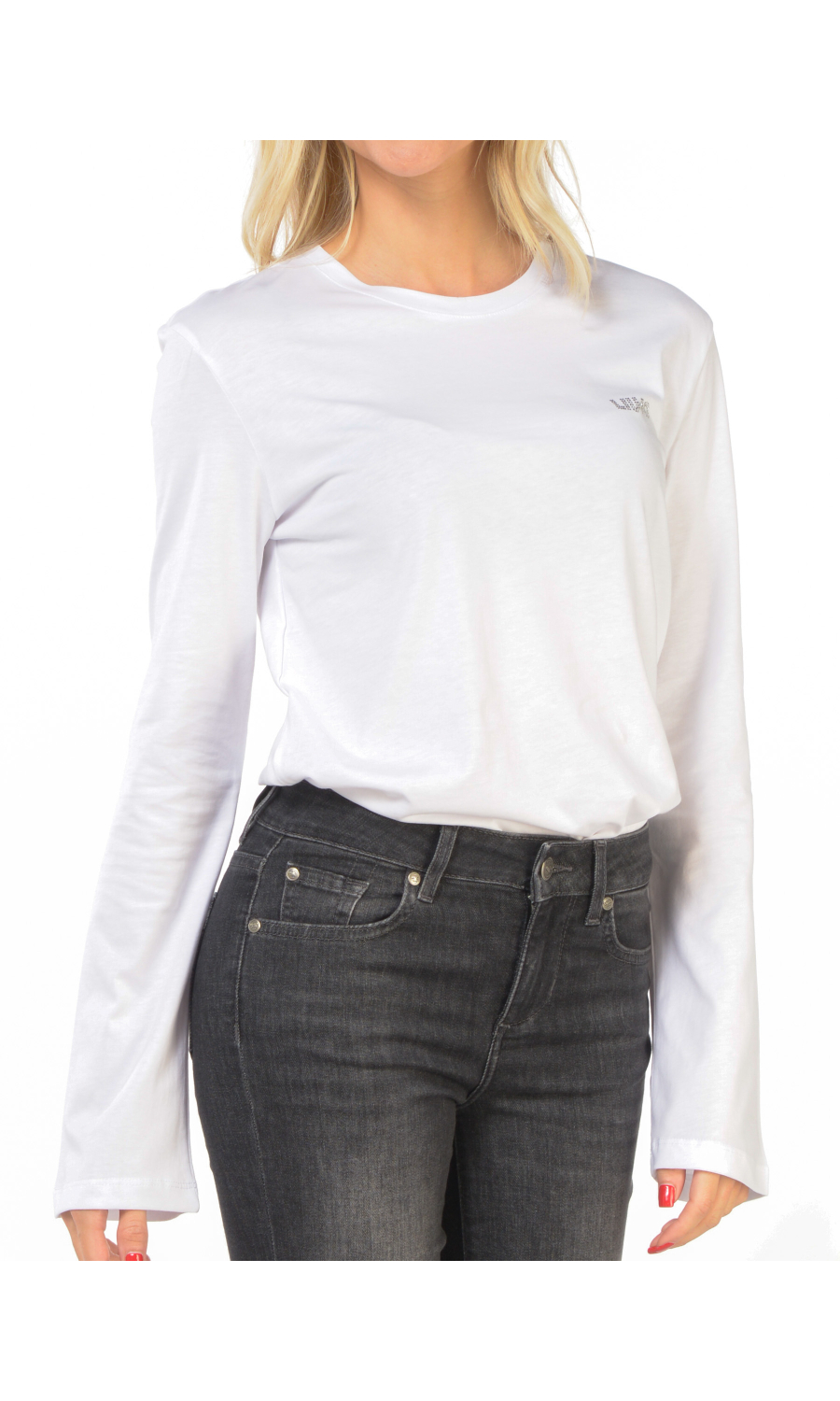 t Shirt da donna Liu Jo a manica lunga con logo di strass