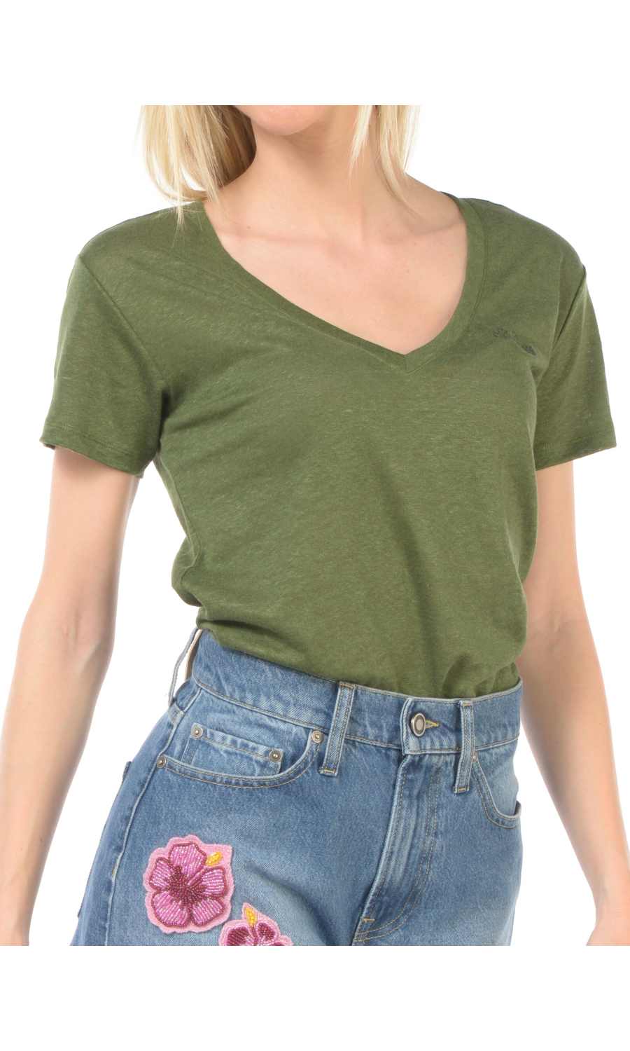 t Shirt da donna Mc2 Saint Barth scollo a V con logo