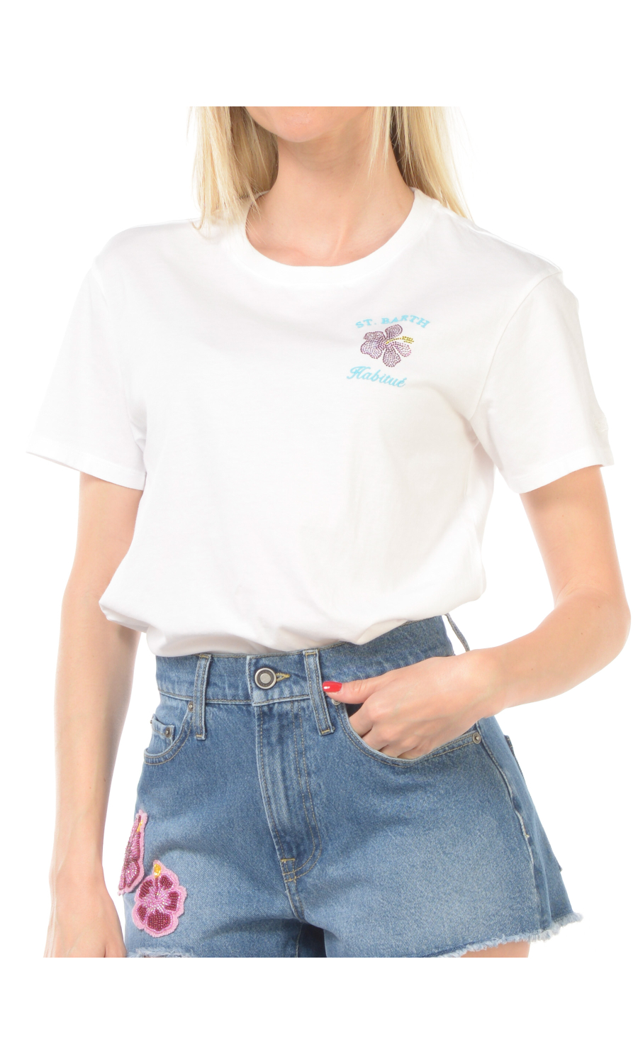 t Shirt da donna Mc2 Saint Barth girocollo con logo e applicazioni