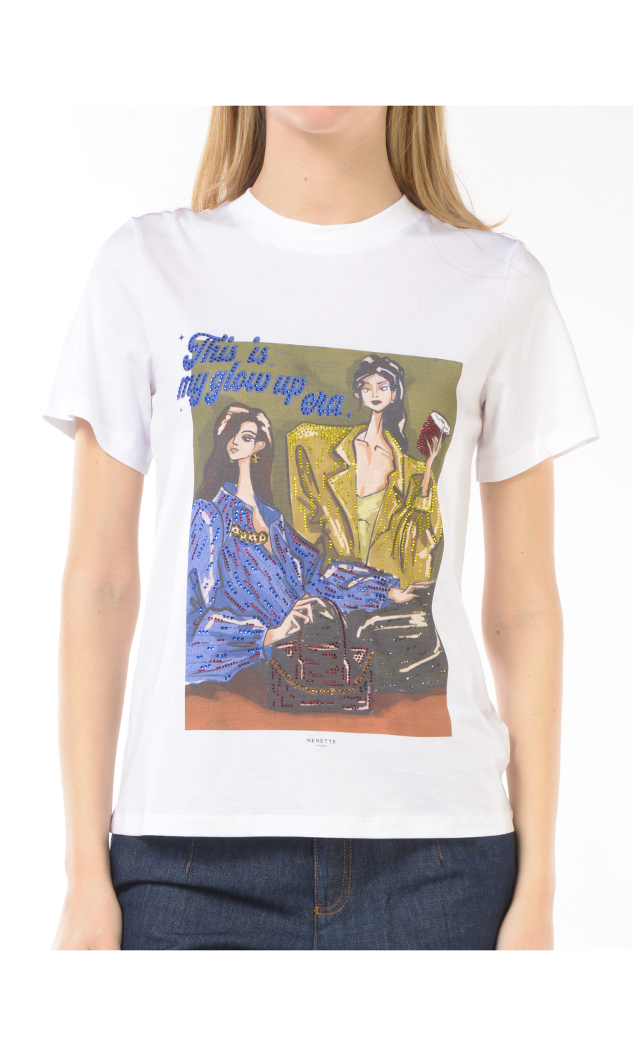 t Shirt da donna Nenette con stampa e ricami di strass