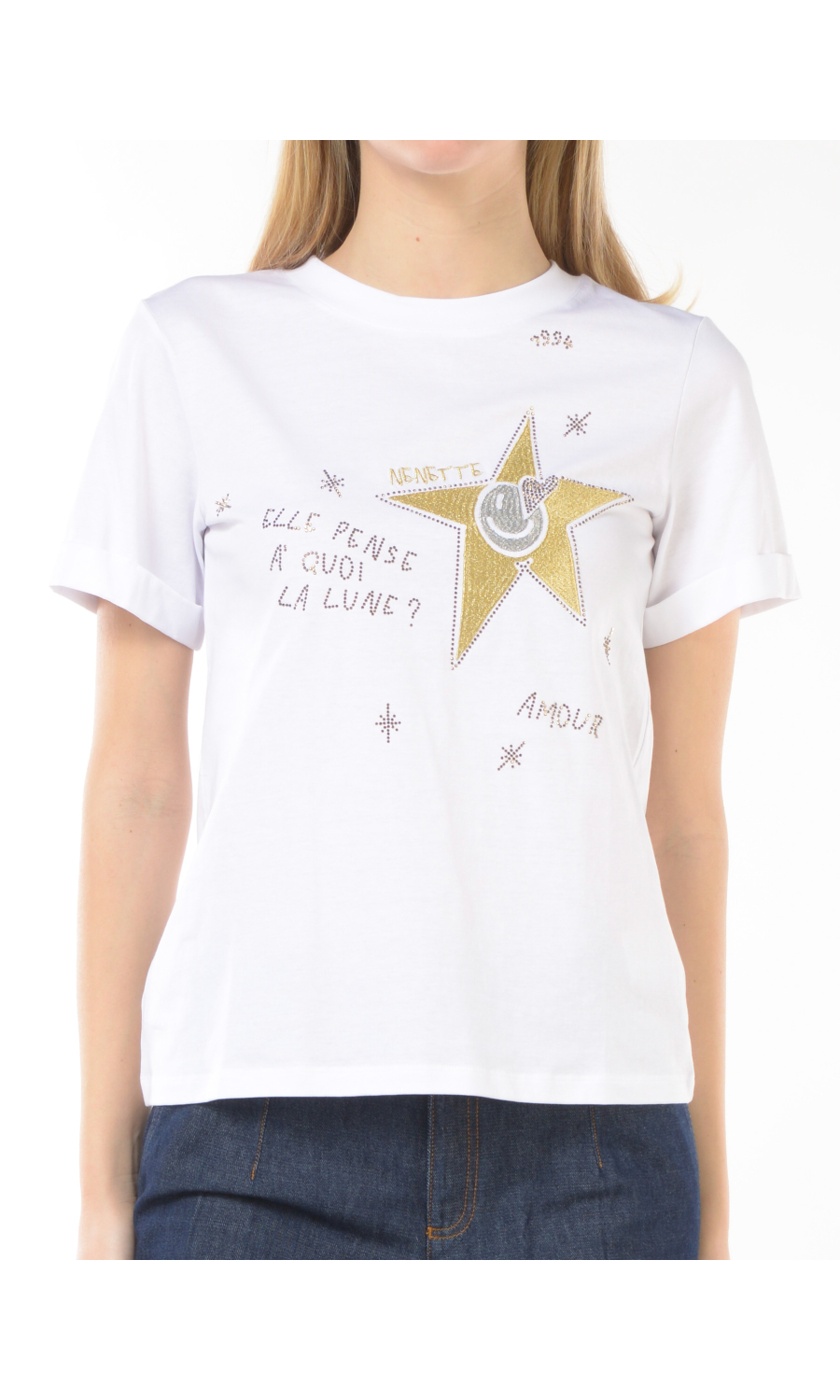 t Shirt da donna Nenette con stampa ricamata e strass