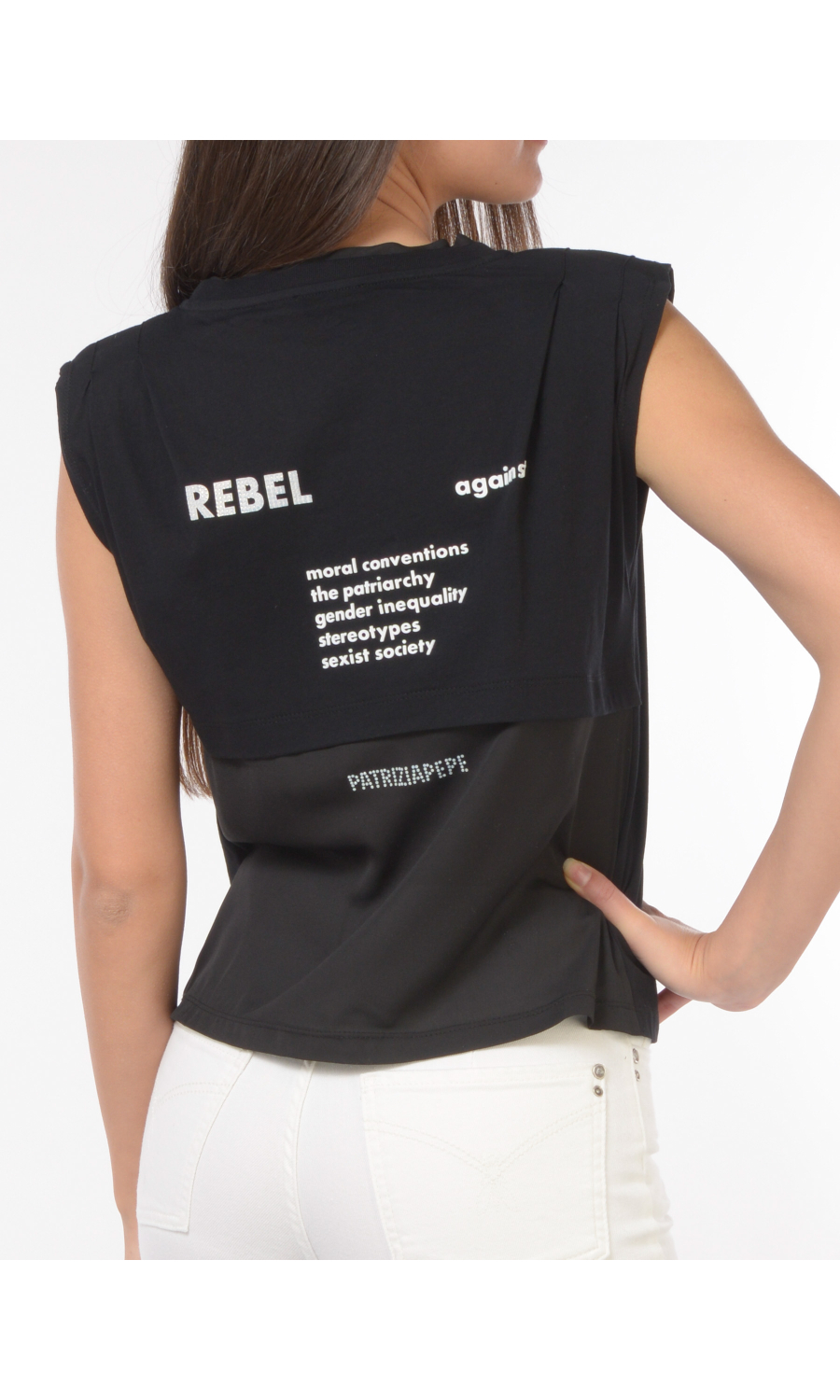 t Shirt da donna Patrizia Pepe con spalle imbottite e scritte