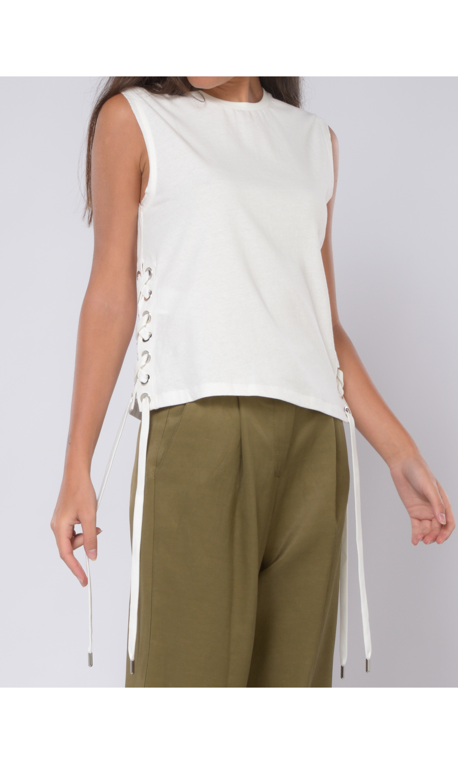 t Shirt da donna Pinko senza maniche con lacci