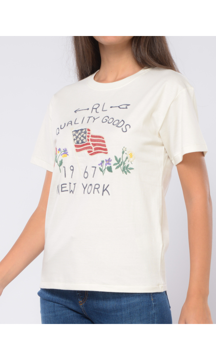 t Shirt da donna Ralph Lauren manica corta con ricami