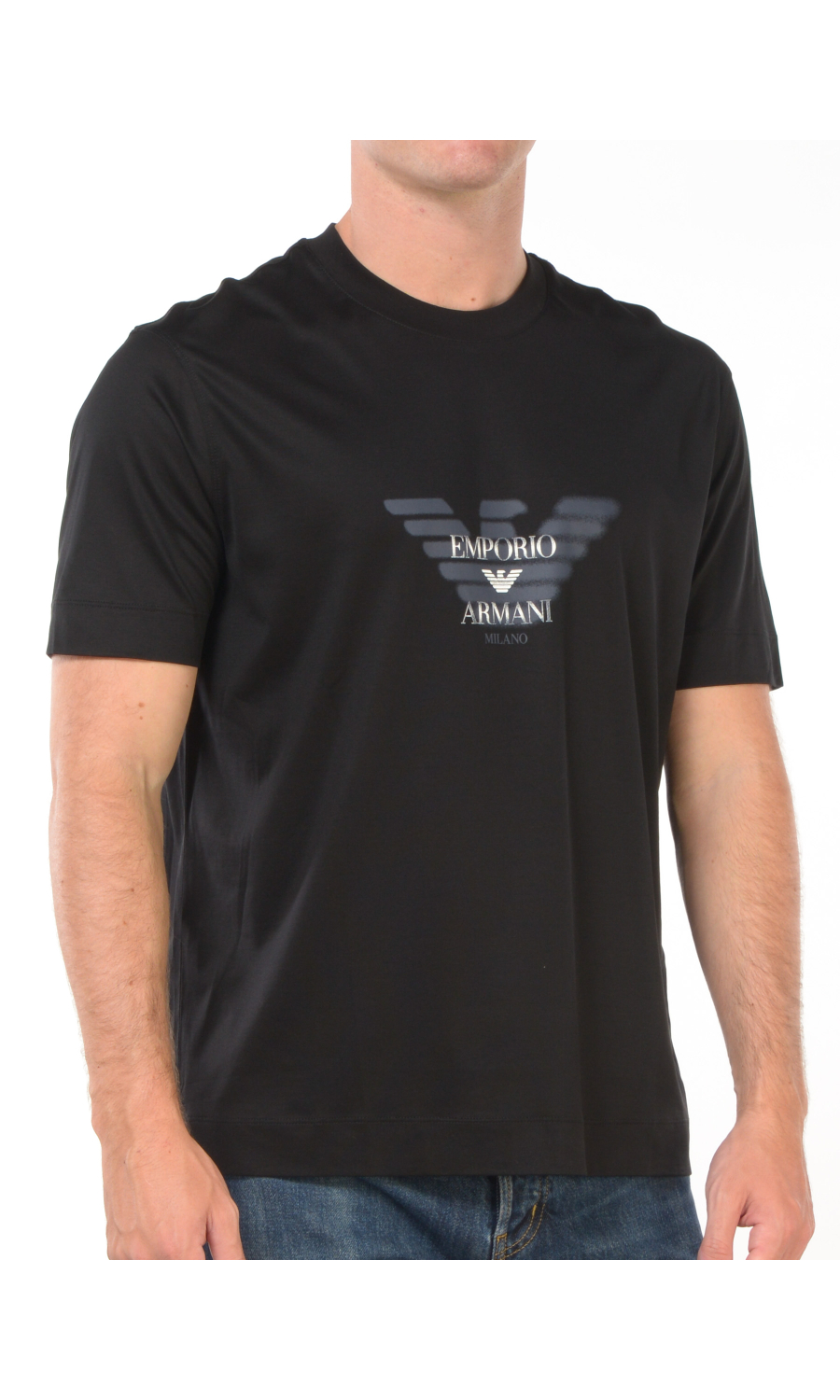 t Shirt da uomo Emporio Armani in lyocell e cotone con logo