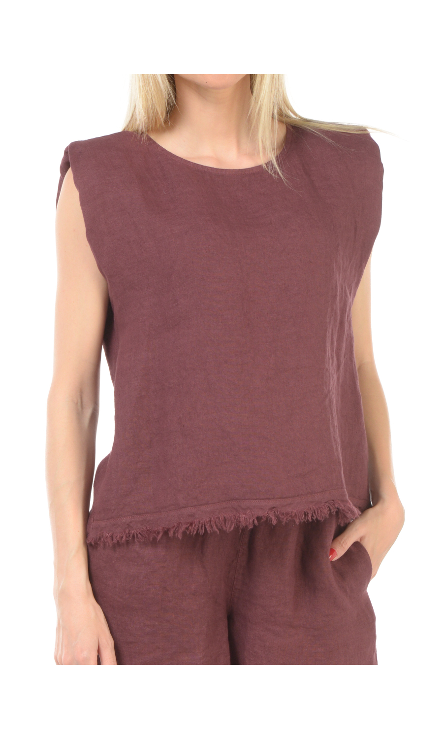 top da donna Kaos in lino con frange