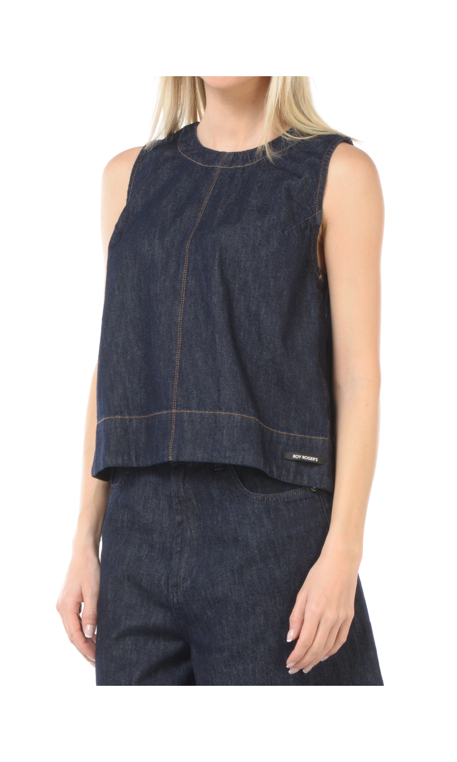 top da donna Roy Roger's in denim con impunture