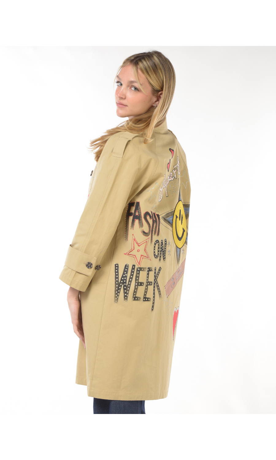 trench da donna Nenette con stampe e applicazioni