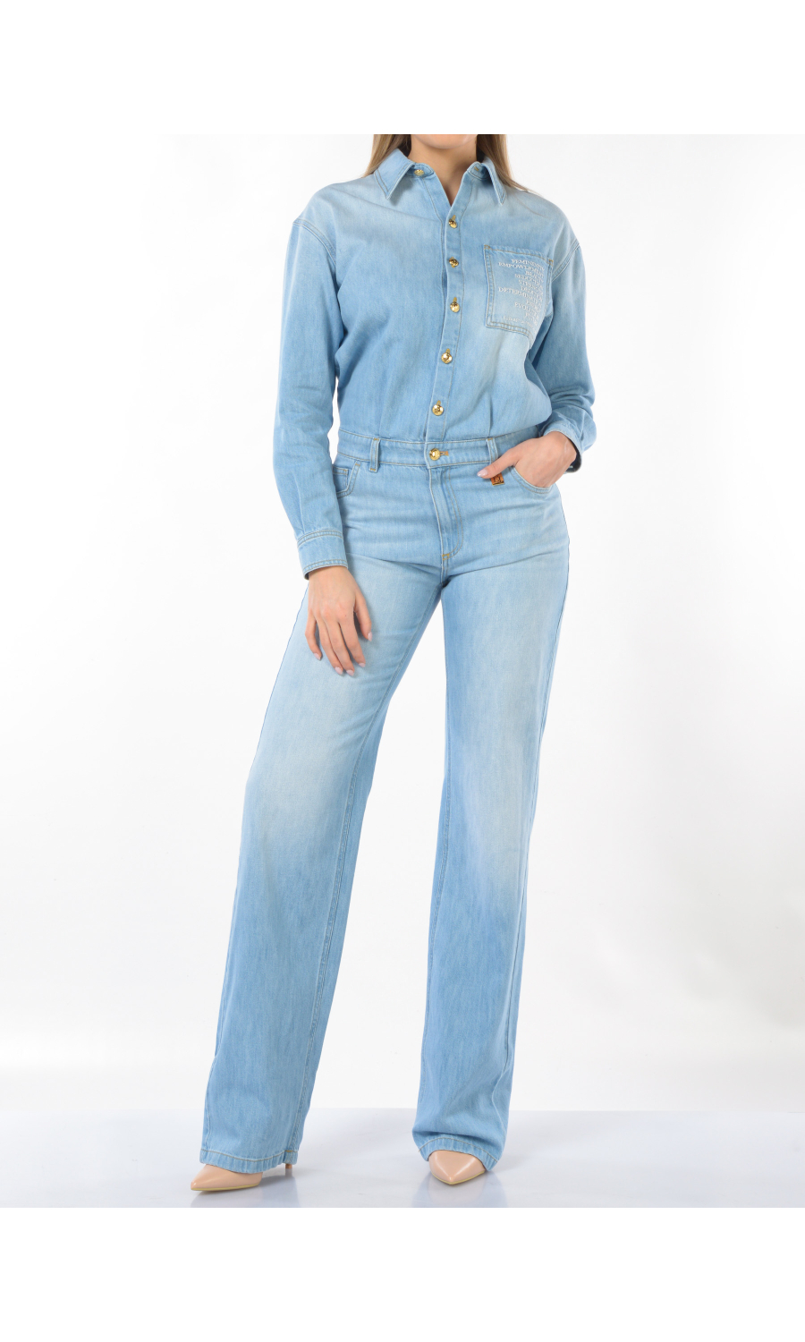 tuta Pantalone da donna Elisabetta Franchi in denim con dettaglio lettering