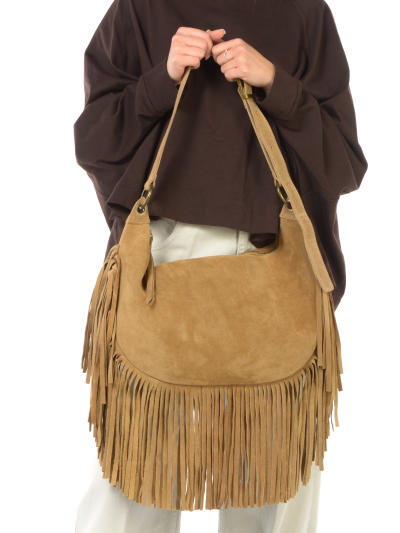 borsa da donna Vicolo in vera pelle con frange