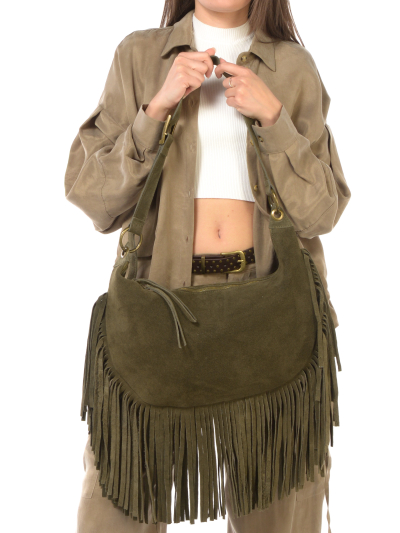 borsa da donna Vicolo in vera pelle con frange
