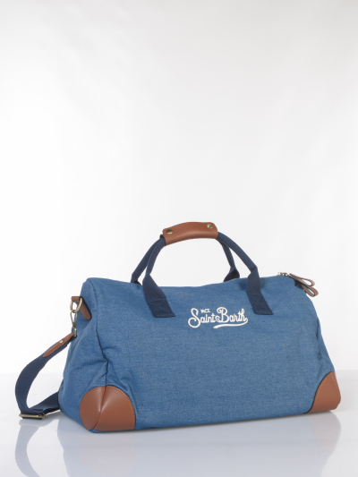 borsone da uomo Mc2 Saint Barth in denim con dettagli in similpelle