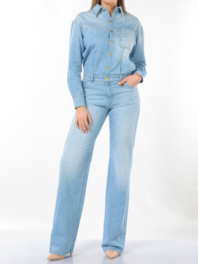 tuta Pantalone da donna Elisabetta Franchi in denim con dettaglio lettering