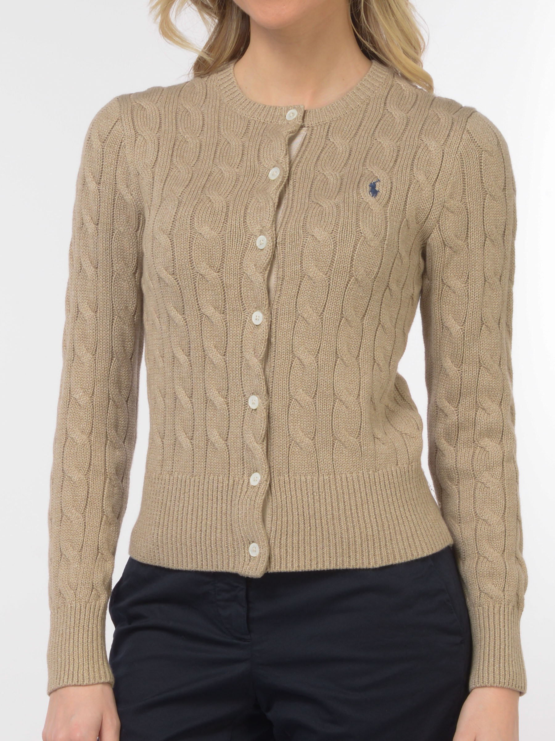 maglia da donna Ralph Lauren aperta con lavorazione a trecce