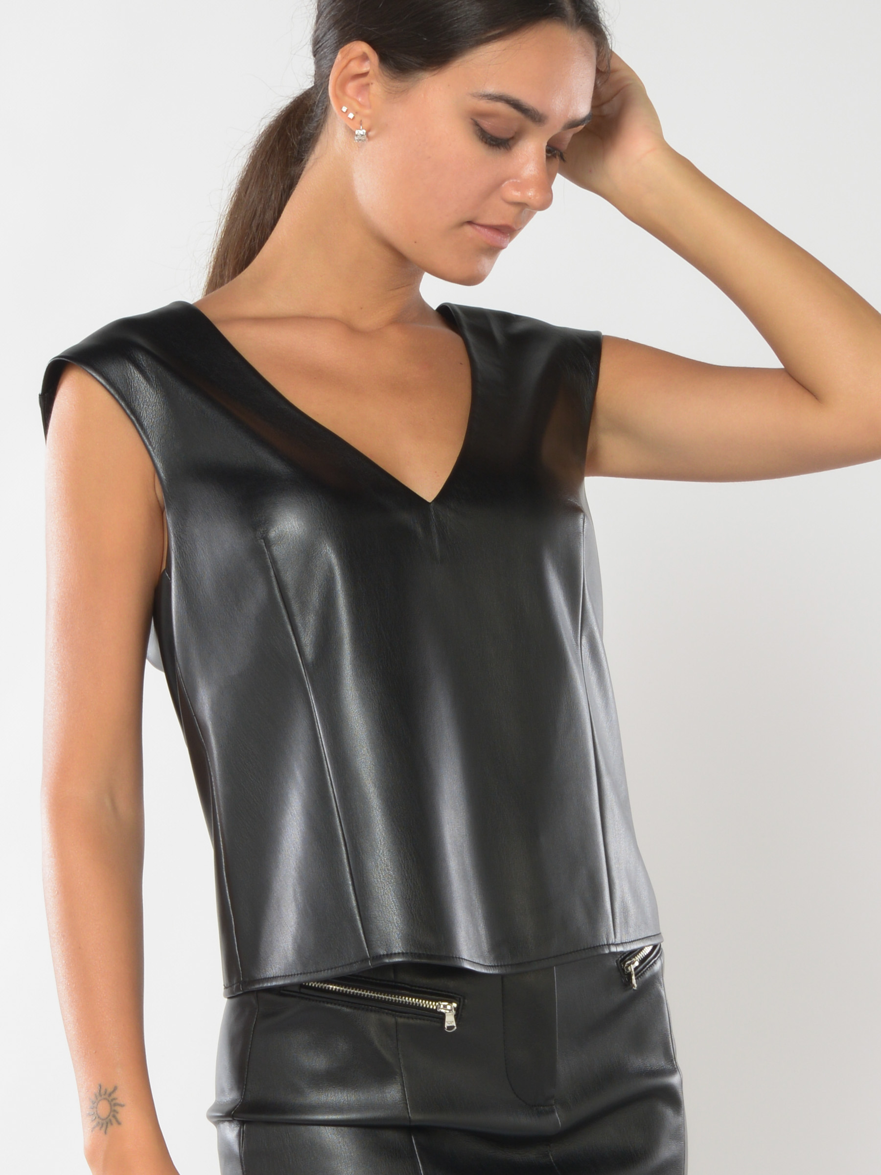 top da donna Patrizia Pepe in similpelle con zip