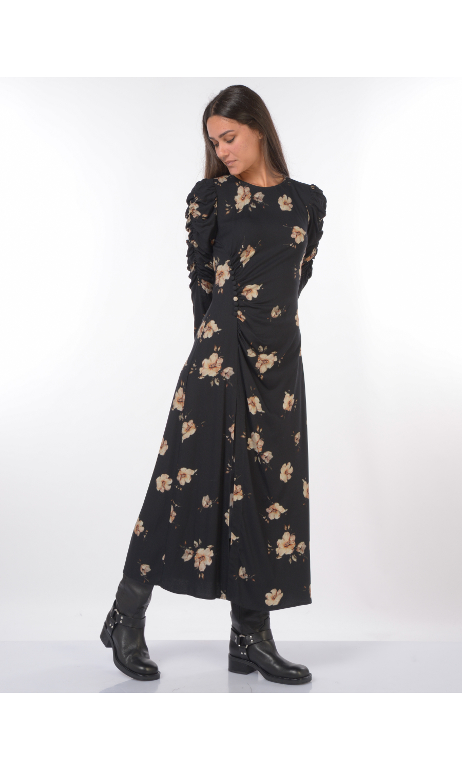 abito lungo nero da donna Mar De Margaritas Chloe a fiori con spacco