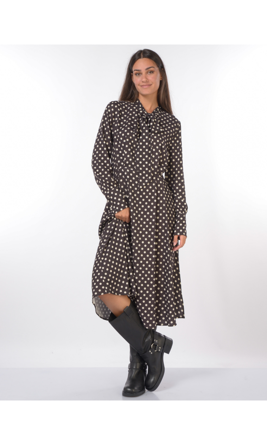 abito lungo marrone da donna Mar De Margaritas Georgia a pois