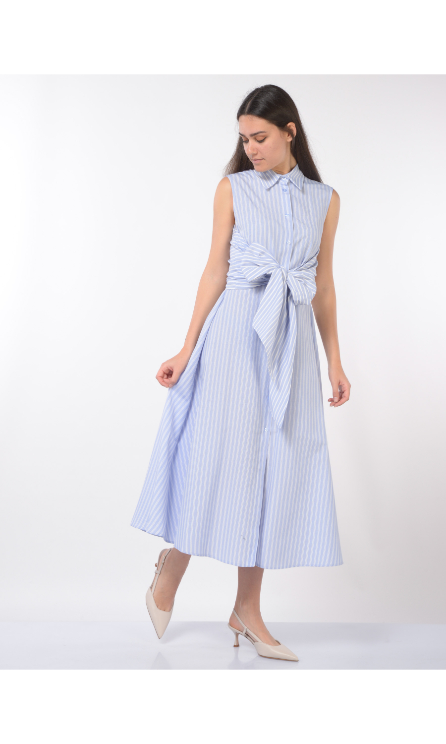 abito lungo da donna twinset chemisier a righe twic bianco