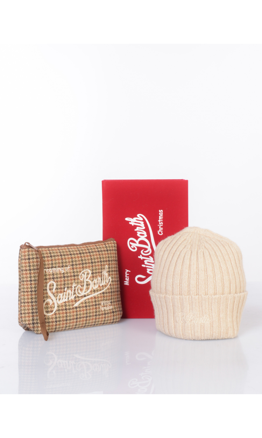 box da uomo Mc2 Saint Barth con berretto e pochette beige a fantasia check