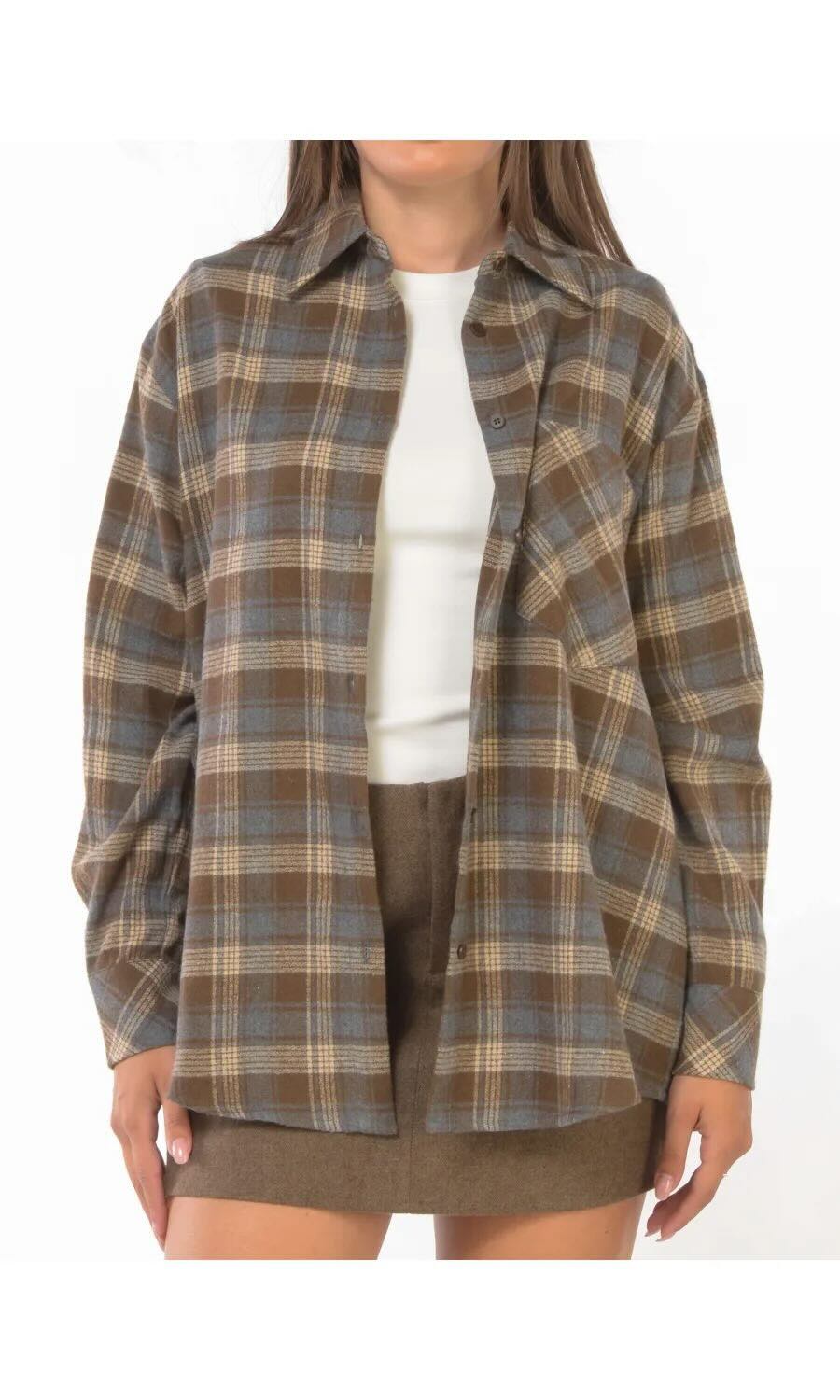 camicia da donna aquadri marrone Eleh 