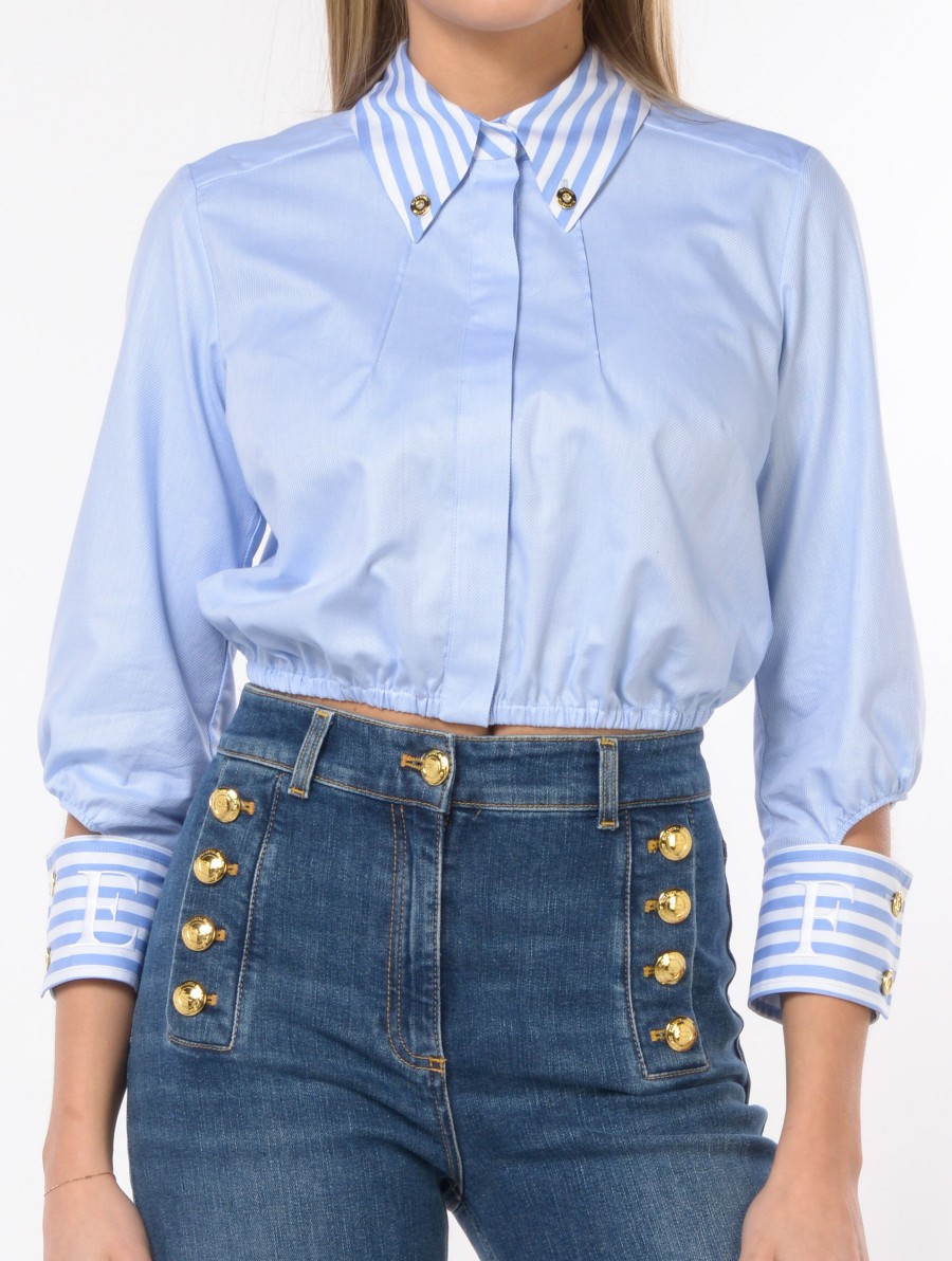 camicia da donna Elisabetta Franchi cropped con dettagli a righe