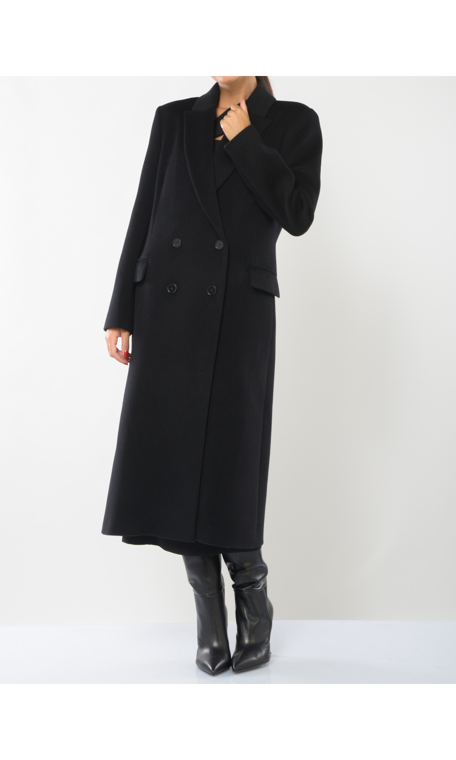 cappotto da donna nero Patrizia Pepe in lana a doppiopetto