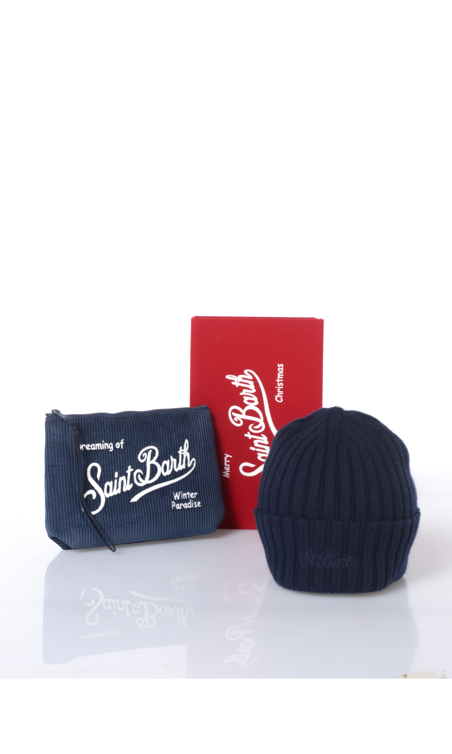 box blu da uomo Mc2 Saint Barth con berretto e pochette in velluto