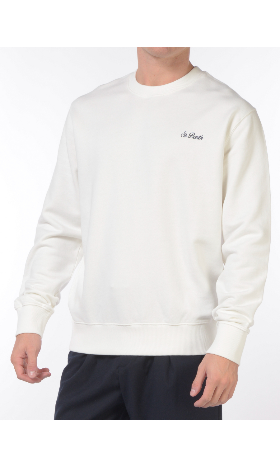felpa bianca da uomo Mc2 Saint Barth girocollo con logo 