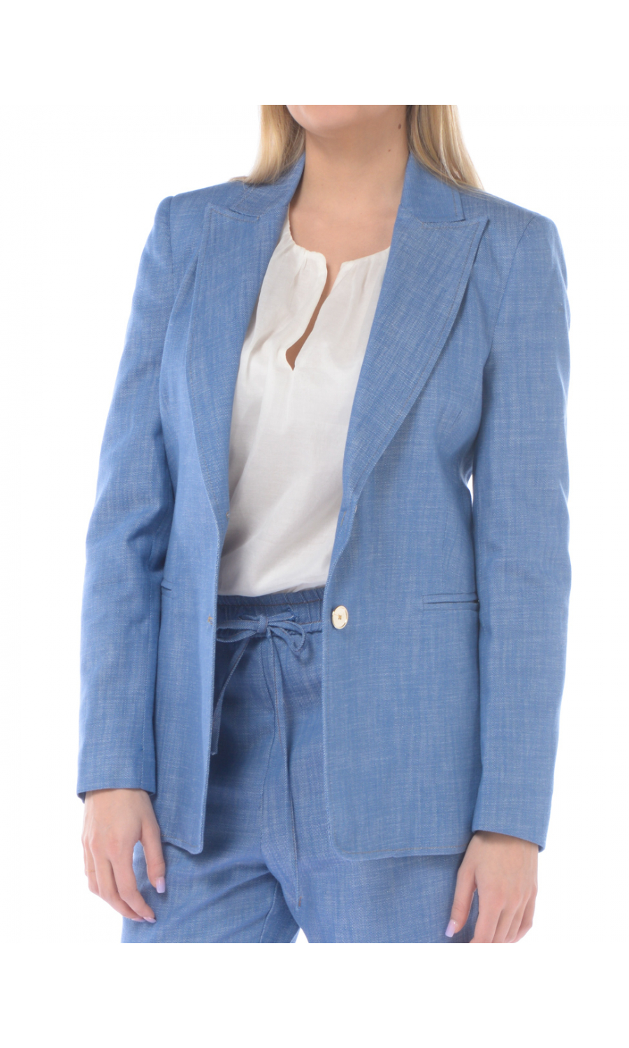 giacca da donna turchese Kaos monopetto effetto denim