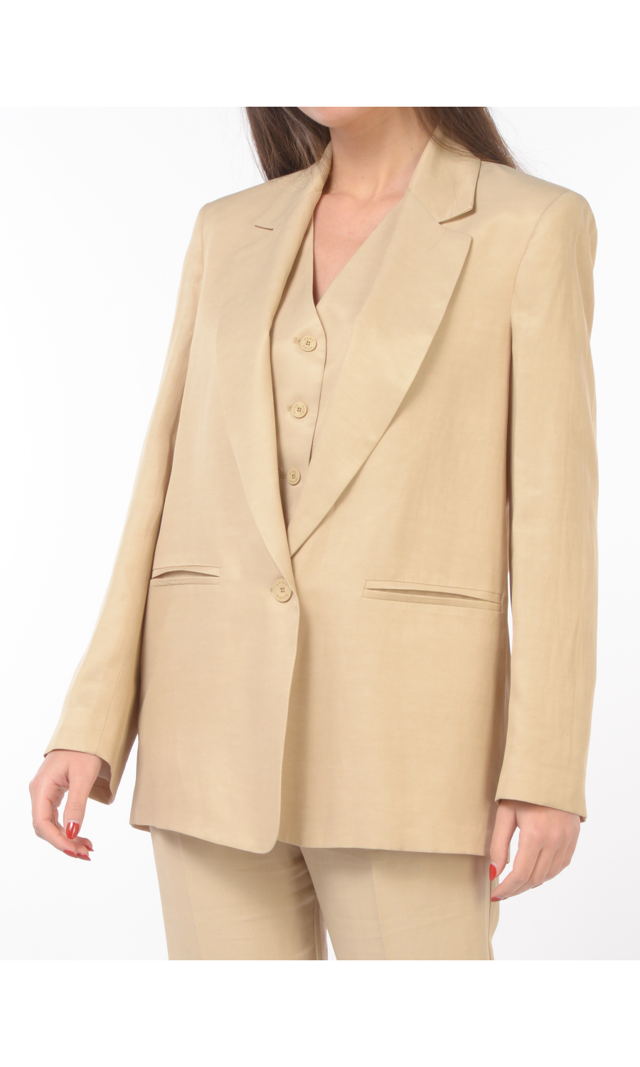 giacca da donna Kaos in viscosa e lino a monopetto beige