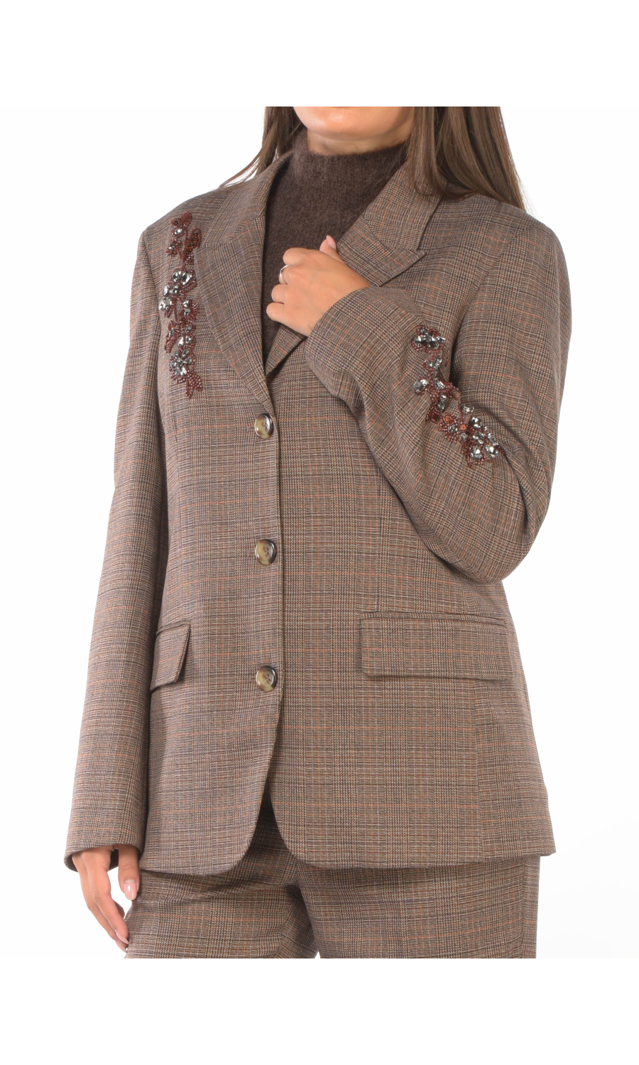 giacca elegante Liu Jo check con ricami gioiello 