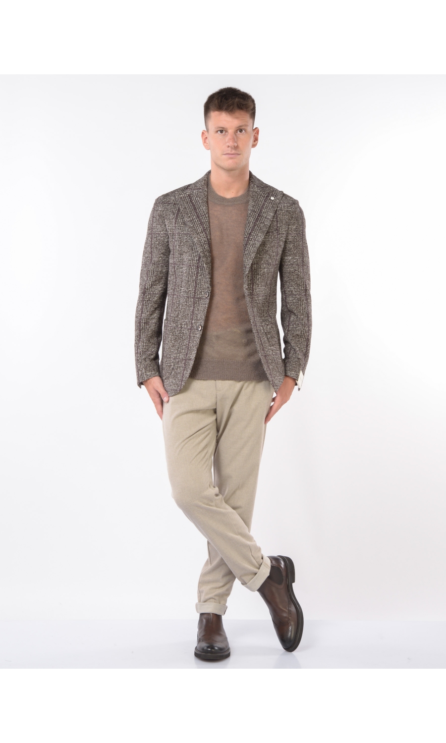 giacca da uomo marrone L.B.M.1911 a quadri