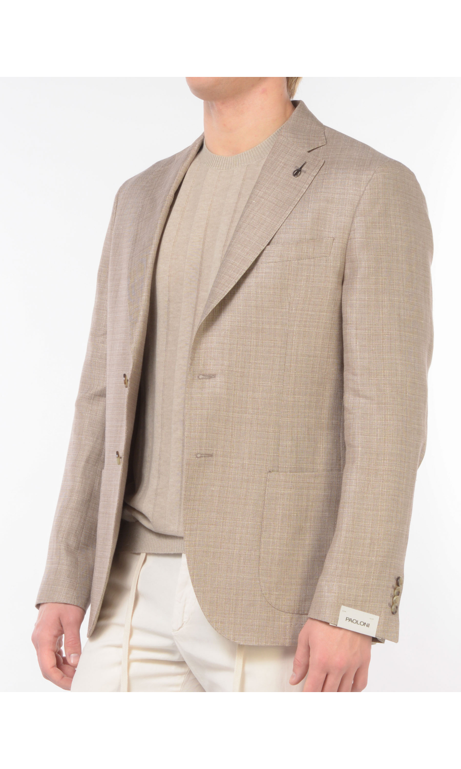 giacca da uomo Paoloni in lino e lana vergine con tasche beige