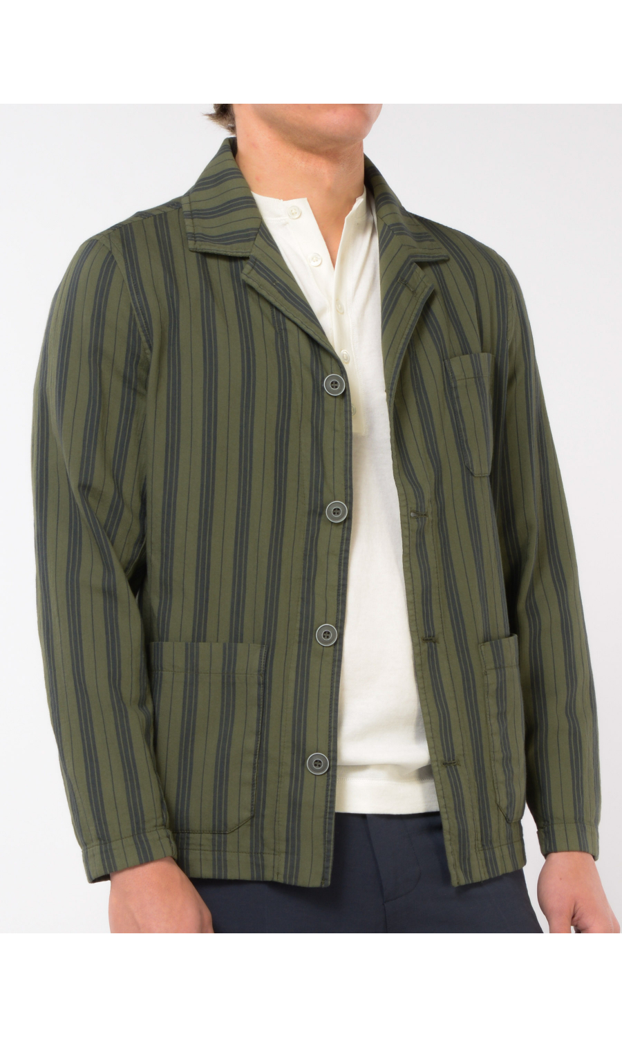 giacca da uomo Qb24 con bottoni a righe verde militare