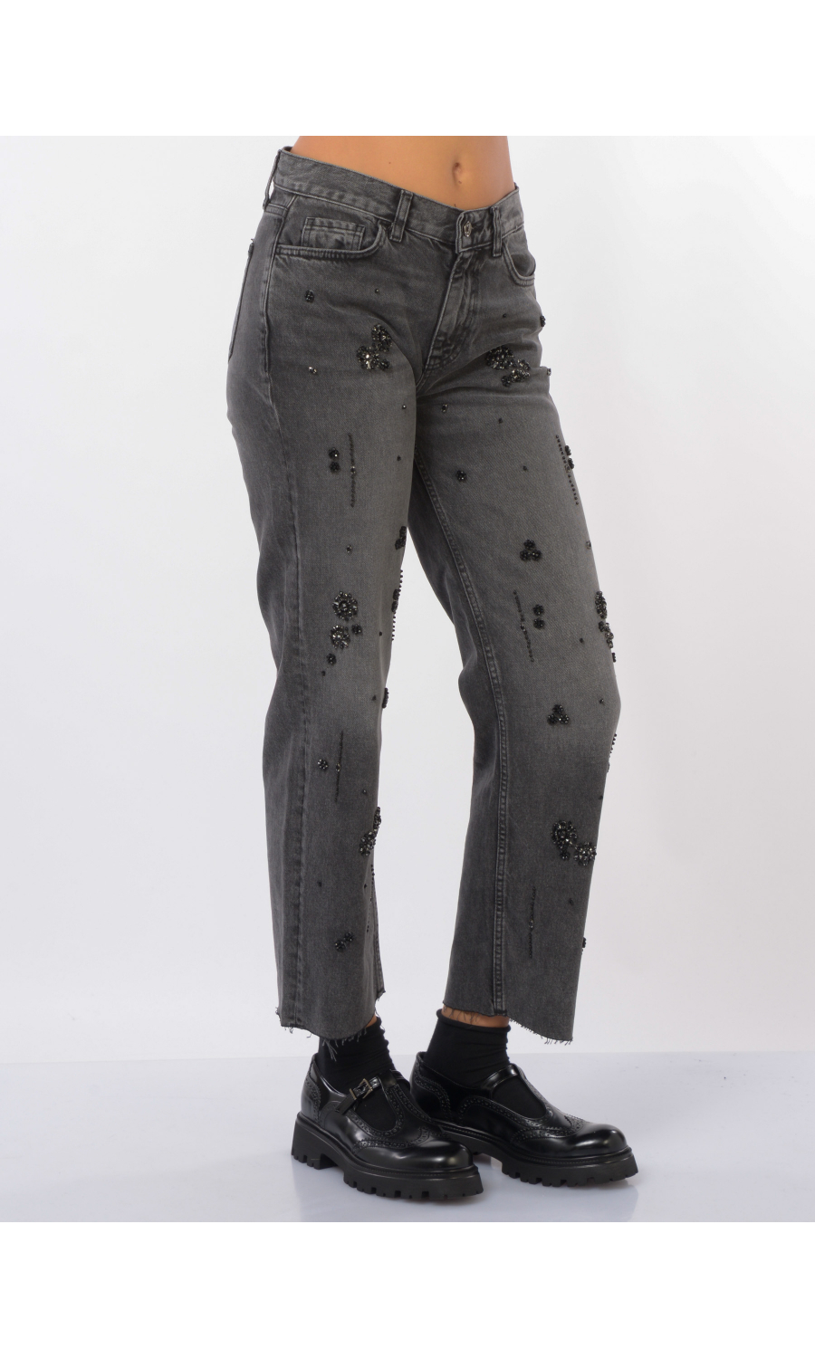 jeans da donna grigio Liu Jo Straight con applicazioni gioiello 