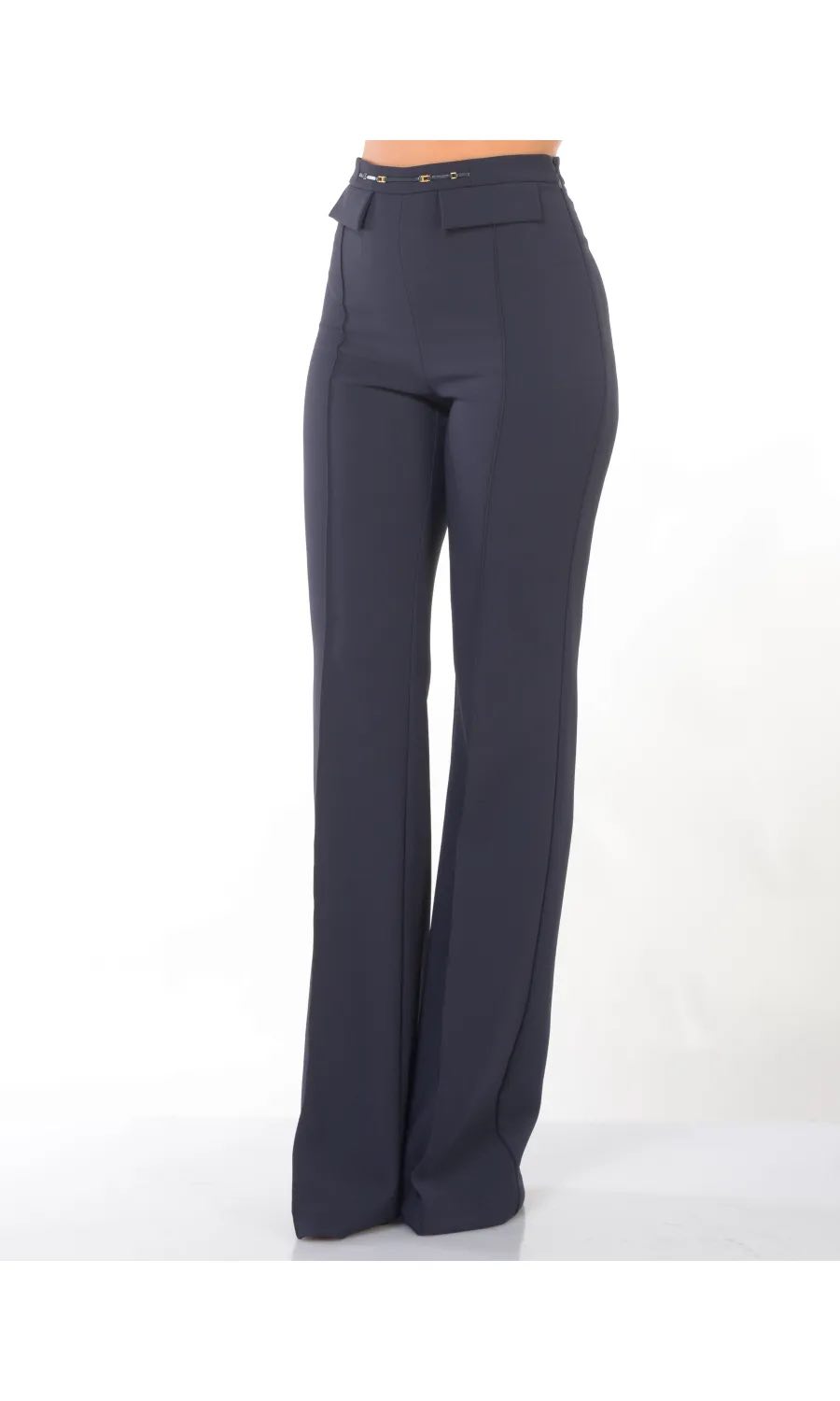 pantalone Essentials in doppio cr&ecirc;pe blu Elisabetta Franchi