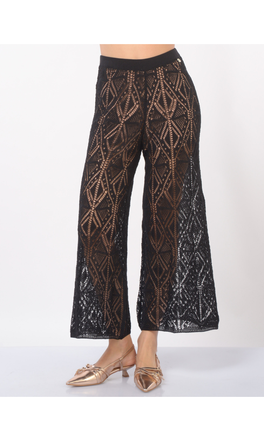 pantalone da donna Liu Jo in maglia traforata con elastico nero