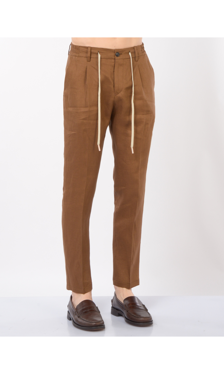 pantalone da uomo Daniele Alessandrini in lino coun coulisse marrone