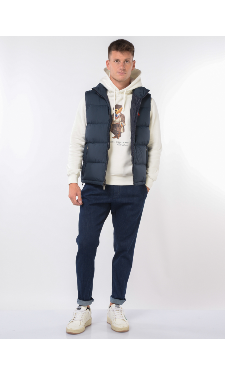 smanicato da uomo blu Ralph Lauren imbottito con logo