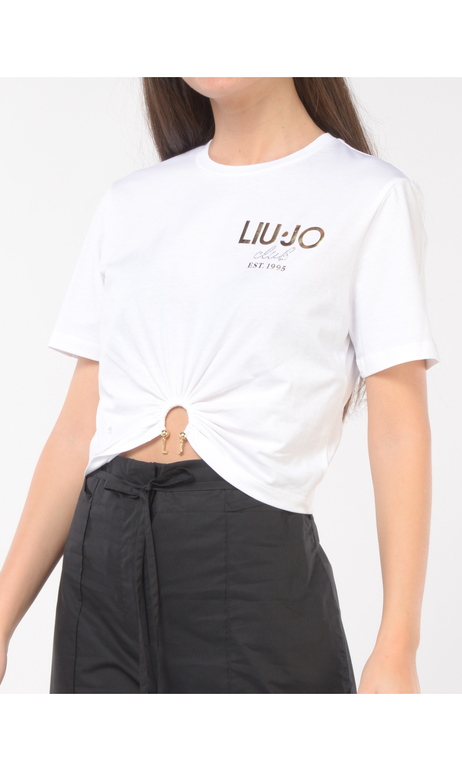 t Shirt da donna Liu Jo cropped con piercing bianca