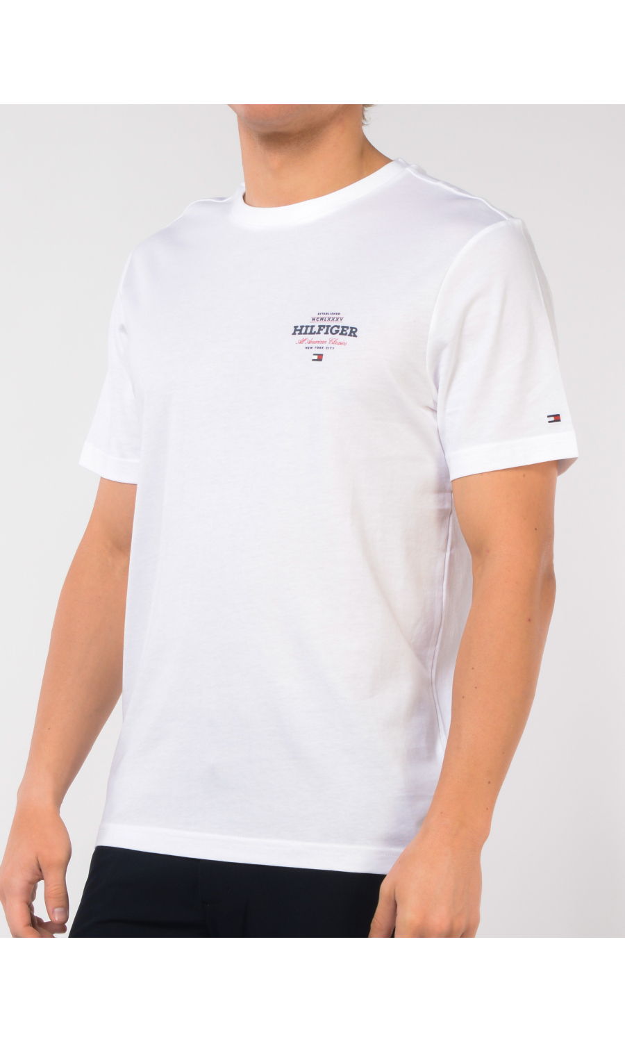 t Shirt bianca da uomo Tommy Hilfiger girocollo con logo