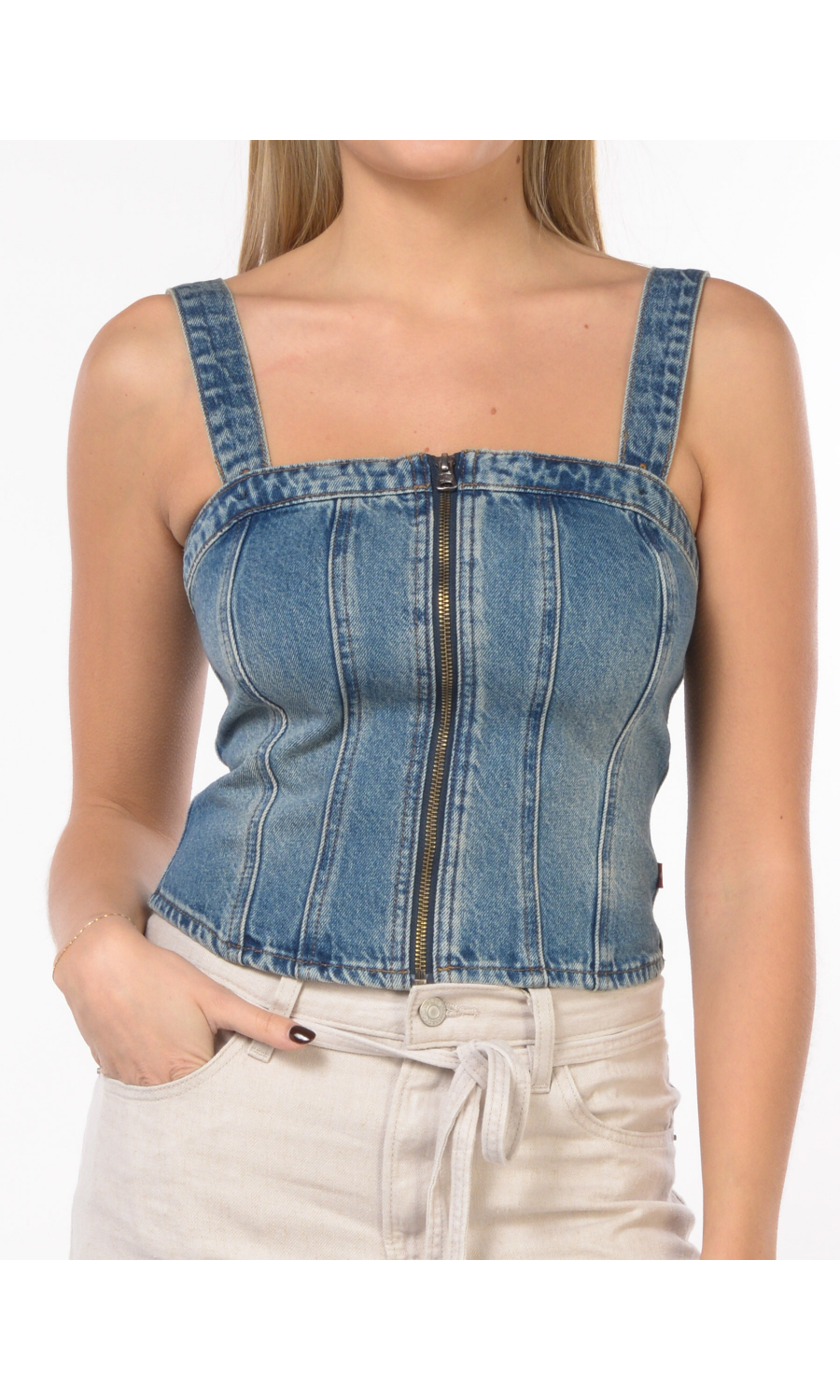 top da donna Levi's® in denim blu con zip 